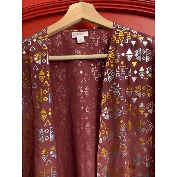 NWT LuLaRoe XL Joy Burgundy Metallic Gold Silver Lng Tunic Vest Dressy Brand NEW - Picture 2 of 3